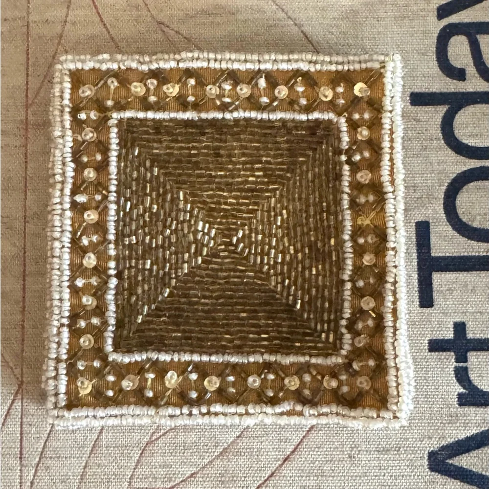 Gold Yellow Beaded Coaster's 4 pc Bohemian Boho